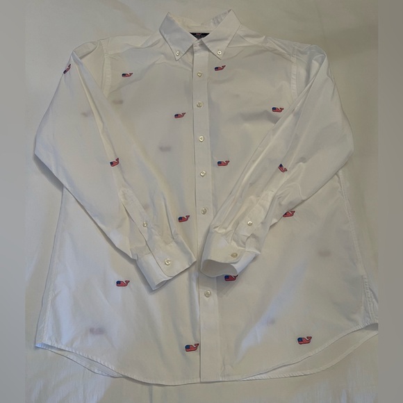 Vineyard Vines Men's Flag Whale Embroidered Slim Fit “Murray” Button Down Shirt - Picture 7 of 11